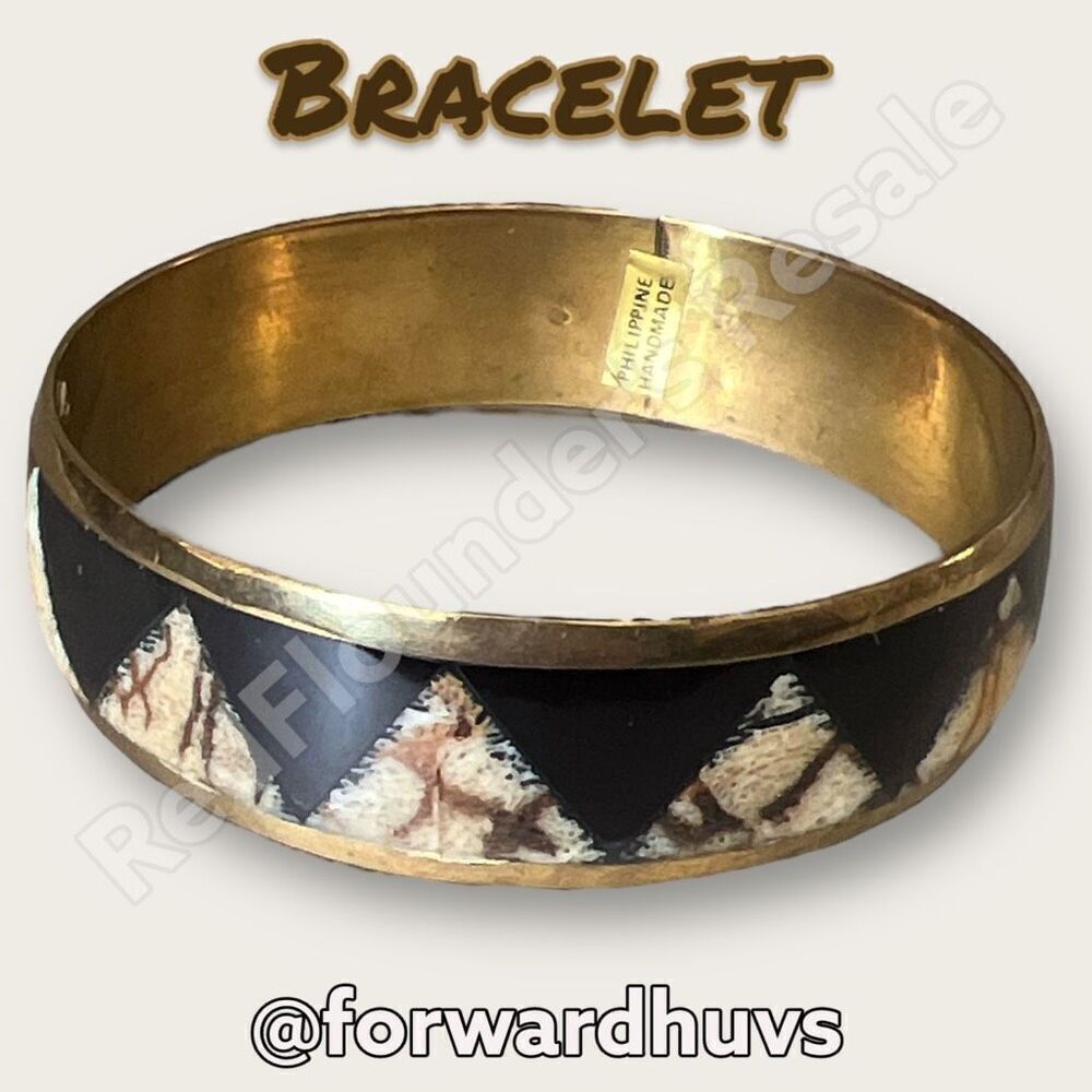 Handmade Brass Mixed Metal Bracelet with Decorative Inlay